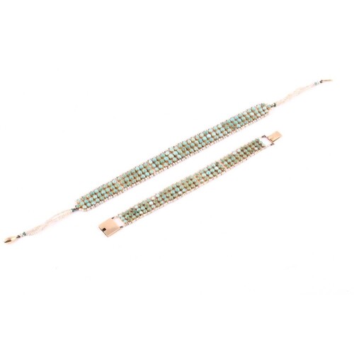 A turquoise and seed pearl collar necklace, three rows of ci...
