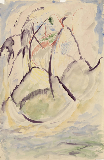 ABRAHAM WALKOWITZ Abstract Anthropomorphic Mountains. Watercolor on cream wove paper. 315x205 mm; 11...