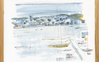 ALFRED BIRDSEY, Bermuda, 1912-1996, Sailboat in the harbor., Watercolor on paper, 20" x 24". Framed 21.5" x 27.5".