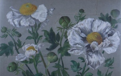 AMERICAN SCHOOL (20th century). Californian Poppies, Oil on canvas (a textile) laid on board.