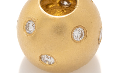 AN 18CT GOLD DIAMOND RONDEL; frosted finish ball set with...