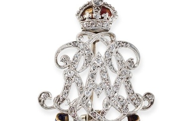 AN ANTIQUE DIAMOND AND ENAMEL REGIMENTAL BROOCH comprising initials RAR set with rose cut diamonds