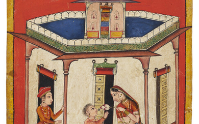 AN ILLUSTRATION FROM A RAGAMALA SERIES: VILAVALI RAGINI INDIA, PUNJAB HILLS, ARKI, CIRCA 1700