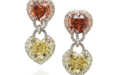 ANDREOLI: A PAIR OF 18K GOLD HEART-SHAPED CITRINE AND DIAMOND EARCLIPS