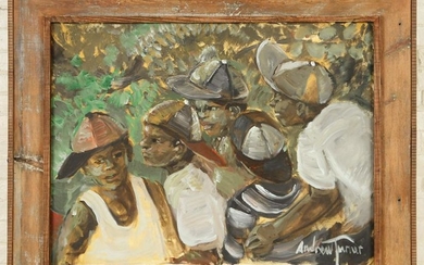 ANDREW TURNER "BOYS WITH HATS" OIL ON CANVAS
