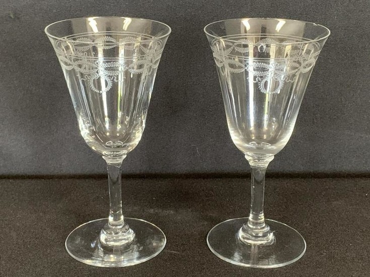 ANTIQUE BACCARAT ETCHED WREATH CRYSTAL GLASSES X 2