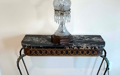 ART NOUVEAU STYLE CAST IRON ITALIAN MARBLE CONSOLE TABLE w FLORAL EMBELLISHMENT A Vintage French