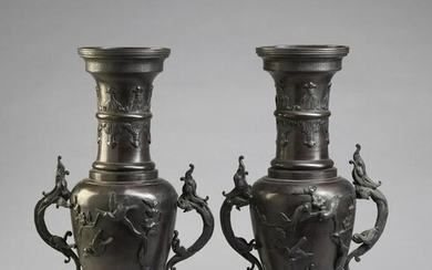 ARTE GIAPPONESE DEL XIX SECOLO Pair of bronze vases