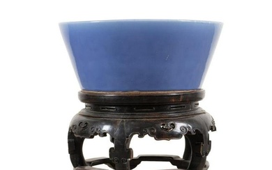 ASIAN INSPIRED BLUE JARDINIERE ON STAND