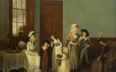 After William Redmore Bigg, RA, British 1755-1828- Black Monday, or the departure for school; and The return from school; oils on canvas, each 55.5 x 68.8 cm., two (2). Provenance: Purchased ChristieÃ¢â‚¬â„¢s, 1988, lot 69 (the first).; Private...