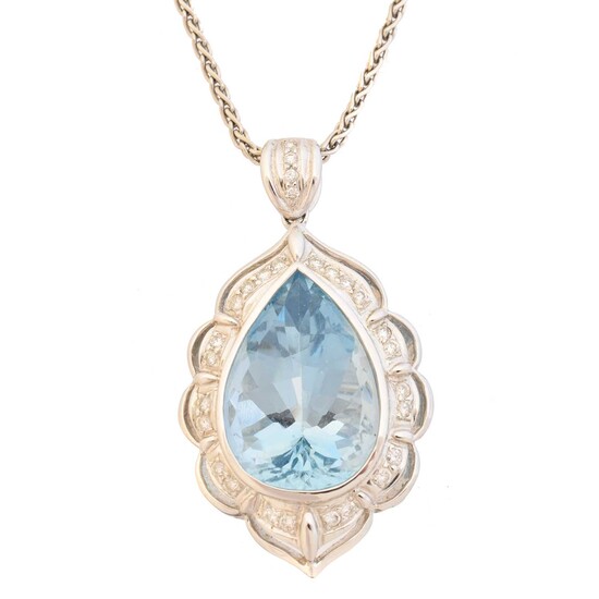 An 18ct gold aquamarine and diamond pendant