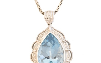 An 18ct gold aquamarine and diamond pendant