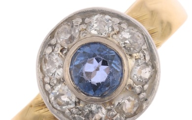 An 18ct gold sapphire and diamond target cluster ring, maker...