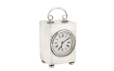An Edwardian sterling silver cased travelling time piece or carriage clock, Birmingham 1901 by Douglas Clock Co