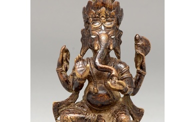 An Indian bronze sculpture of Ganesha, 17th - 18th c, with s...
