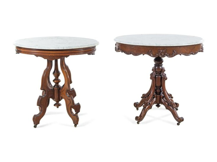 An Italian Walnut Marble-Top Side Table and a Victorian