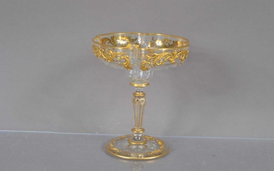An exceptional Venetian gilt and enamel quatrefoil glass champagne coupe by Salviati