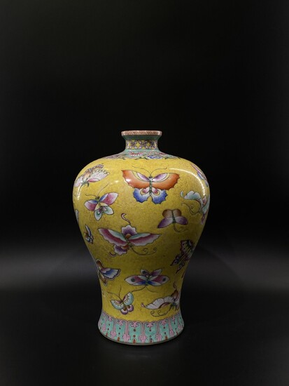 An modern Chinese enamelled hundred butterflies meiping vase with...