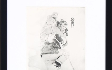 An original American black-and-white press photograph of Robert “Bobby” Kennedy and Jim Whittaker about to climb Mount Kennedy in Yukon, Canada in March 1965.