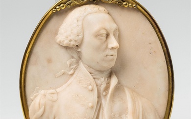 An oval white marble relief portrait of a gentleman