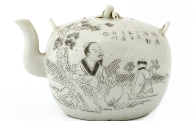An unusual Chinese engraved teapot and cover