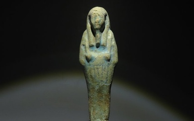 Ancient Egyptian Faience Shabti. Late Period 664-332 B.C. 11 cm H. Spanish Export License.