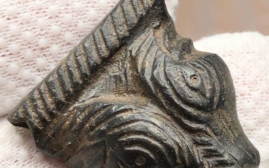 Ancient Roman Bronze Excellent Applique shaped as a facing Head of a Snake.