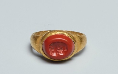 Ancient Roman Gold & Jasper Finger ring - 1.18 cm