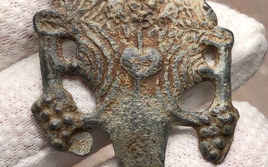 Ancient Roman Lead Legionary Applique of a Bulls Head. The Symbol of X -th Legion Gemina or Equestris