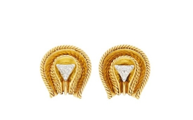 André Vassort Pair of Gold and Diamond Earclips, France
