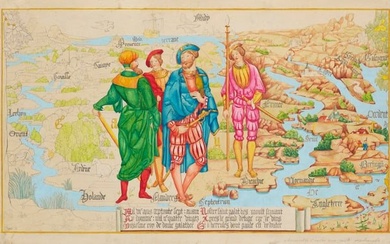 Ansicht einer mittelalterlichen Weltkarte Belgiens. Ca. 1850er Jahre, im 20. Jhd. nachkoloriert.