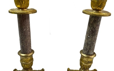 Antiguos candelabros imperio. Napoleón III. Bronce y mármol. 27 cm...