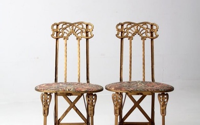 Antique Art Nouveau Cast Iron Chairs