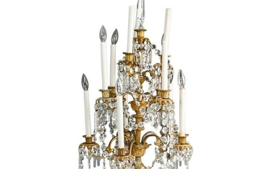 Antique Bronze and Crystal Candelabra Converted Lamp