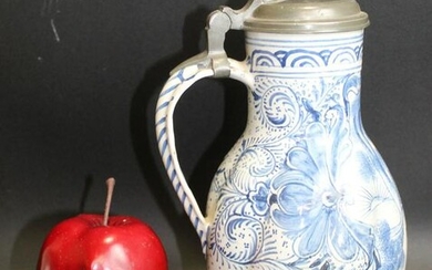 Antique Delft tankard with pewter lid