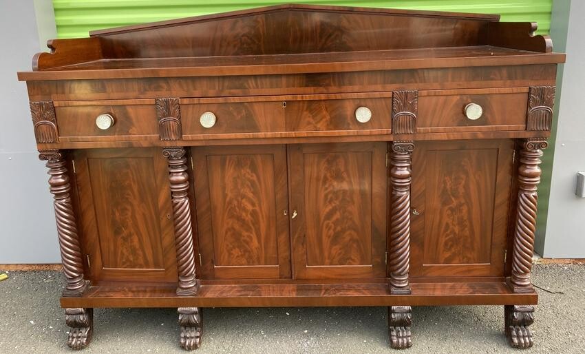 Antique Empire Style Carved Mahogany Sideboard