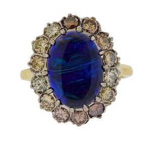 Antique English 18K Gold Diamond Opal Ring