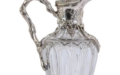Antique French Silver & Crystal Grapevine Pitcher