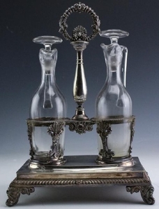 Antique French Sterling Silver & Crystal Cruet Set
