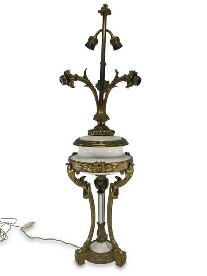 Antique French bronze & marble table lamp