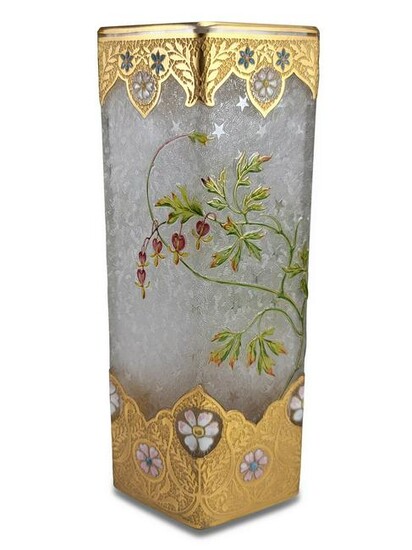 Antique French probably Baccarat gilt & enamel glass