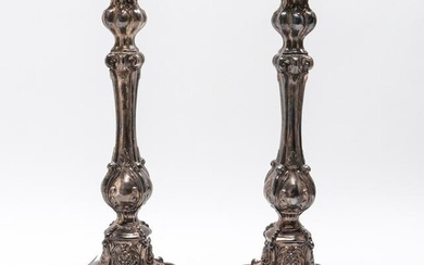 Antique Judaica Silver Baroque Style Candlesticks