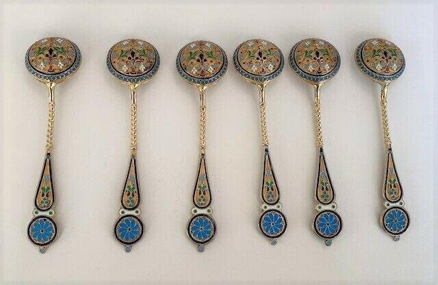 Antique Set of Russian silver -gilt and cloisonne