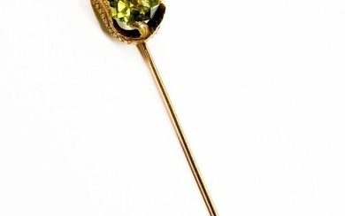 Antique Yellow Gold and Emerald Stick Pin w/ Serpent Motif