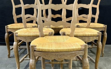 Antq 6 Country French Wood Dining Chairs Rush Seats