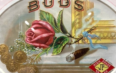 Antq Buds Cigars Vtg Advert Litho, 1884