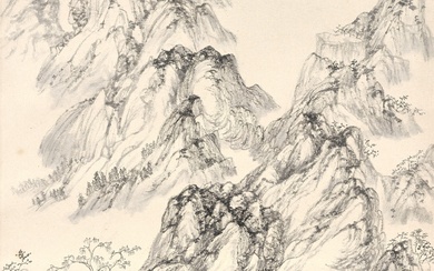 Arnold Chang, Secluded Houses in Mountain | 張洪 空谷幽居 水墨紙本...