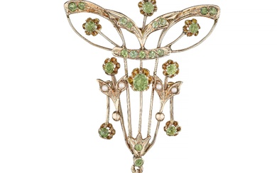 Art Nouveau Demantoid and Pearl Brooch, Russian