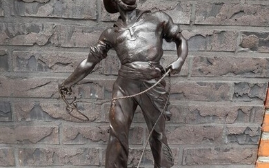 Arthur Waagen (1833-1898) - Large statue of a tough Fisherman (Secours) - 56 cm - Marble, Spelter - Late 19th century