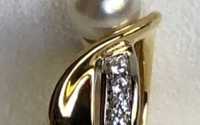 Asayo - 18 kt. Akoya pearl, Gold, 8.00 mm - Ring - Diamonds